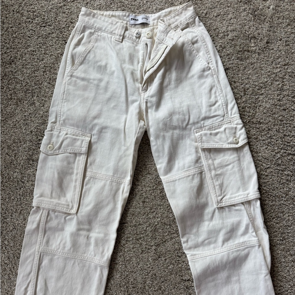 TNA White Cargo Pants with Utility Design